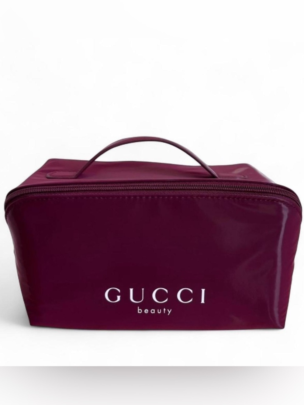 Authentic Gucci Beauty Maroon Burgundy Glossy Makeup Cosmetic Bag with handle - Picture 2 of 4
